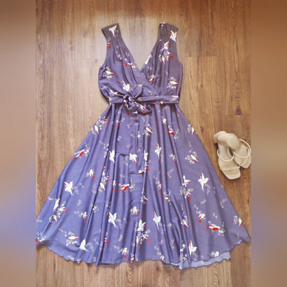 Vintage midi dress with sash belt 14, 16 Large Anthropologie Madewell